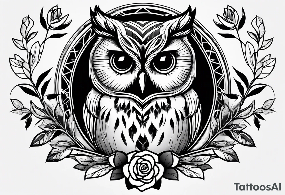 Barred owl, a rose, a paw print tattoo idea