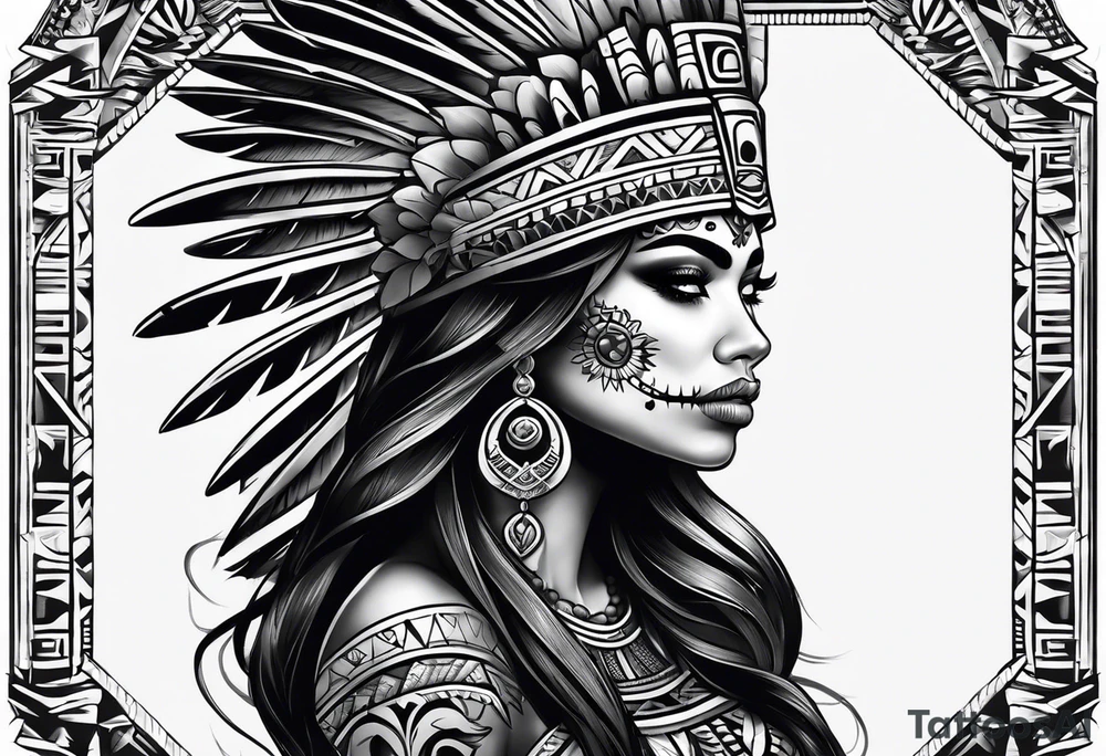 Aztec princess side profile day of the dead tattoo idea