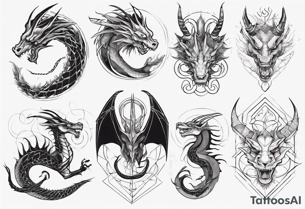 a long dragon intertwined along the arm with horns, mane, scales tattoo idea