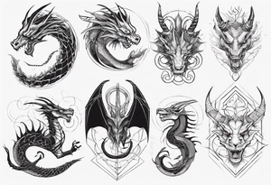 a long dragon intertwined along the arm with horns, mane, scales tattoo idea