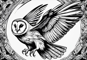 barn owl descending on prey tattoo idea