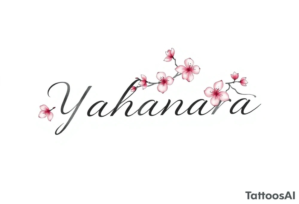Name YAHANARA with cherry blossoms tattoo idea