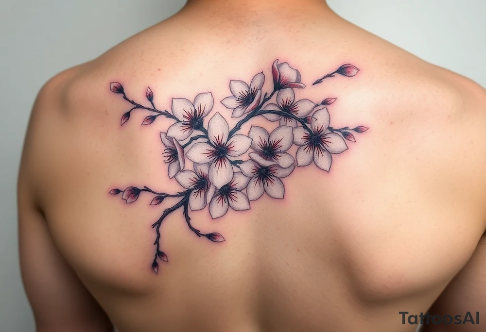 delicate cherry blossoms swirling in spring breeze with petals tattoo idea