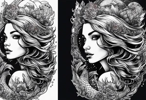mermaid swimming next to a ghost ship tattoo idea