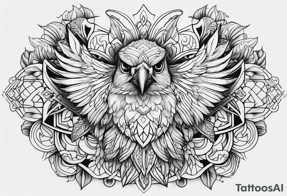 bird face , symmetrical, chest tattoo tattoo idea