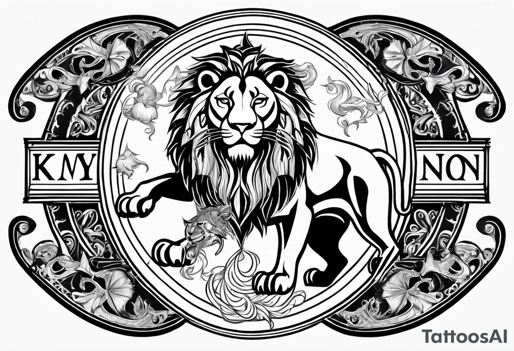 The name of my son Keano  with zodiac lion in mahori style tattoo idea