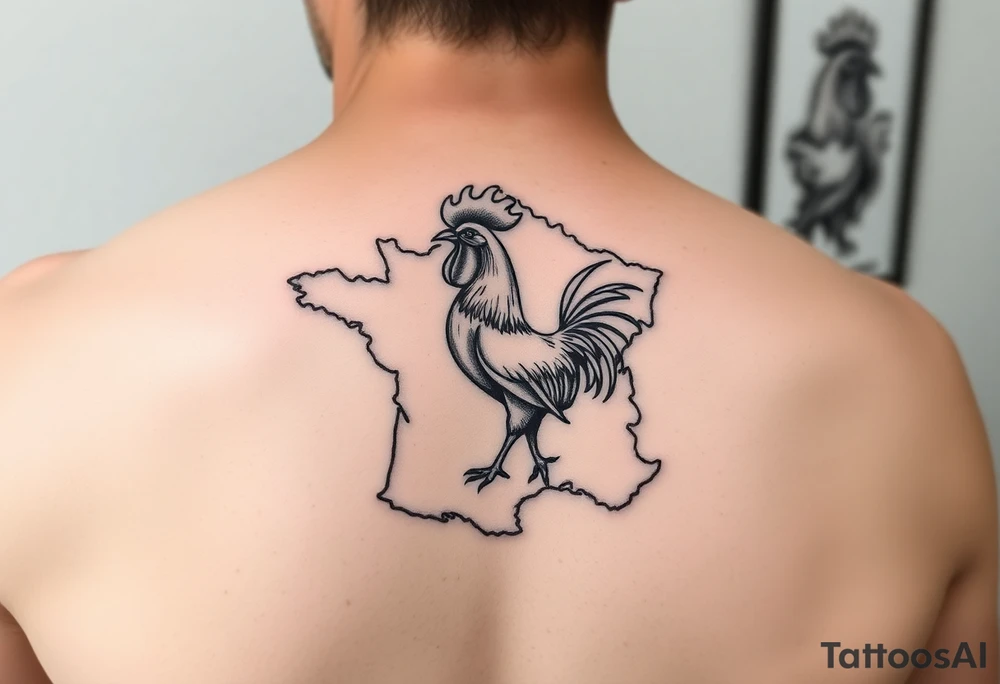 map of France with Rooster tattoo idea