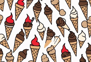 chocolate chip ice cream cone with one red heart tattoo idea