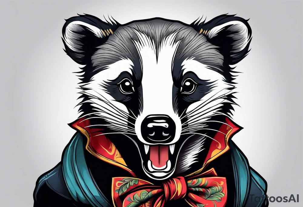 Neo traditional badger with mouth open tattoo idea