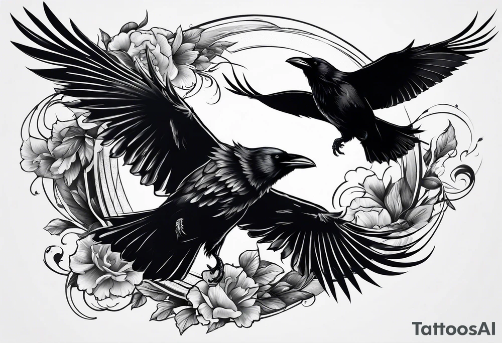 three ravens in flight tattoo idea