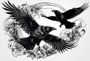 three ravens in flight tattoo idea