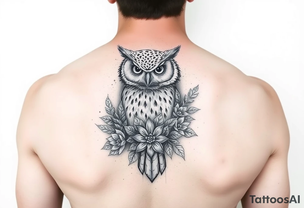 Owl with Succulents tattoo idea