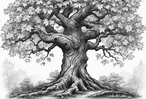 A maple tree with branches and a cross combined into the trunk. tattoo idea