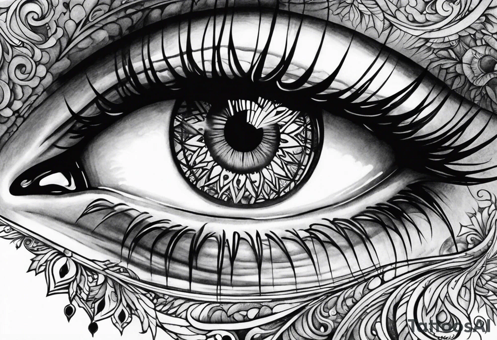 Realistic eye crying tears of tragedy death and betrayal tattoo idea