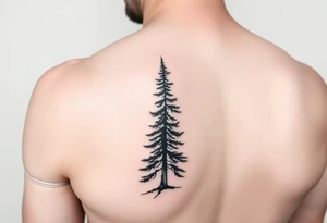 a minimalist tattoo of a douglas fir tree, combined with a band around the left forearm which connects at the bottom of the trunk of the tree. Please don't have it on the back -- make it on the arm tattoo idea