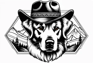 cowboy hat with mountains in it and a golden retriever tattoo idea