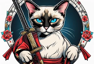 A siamese cat holding a katana tattoo idea