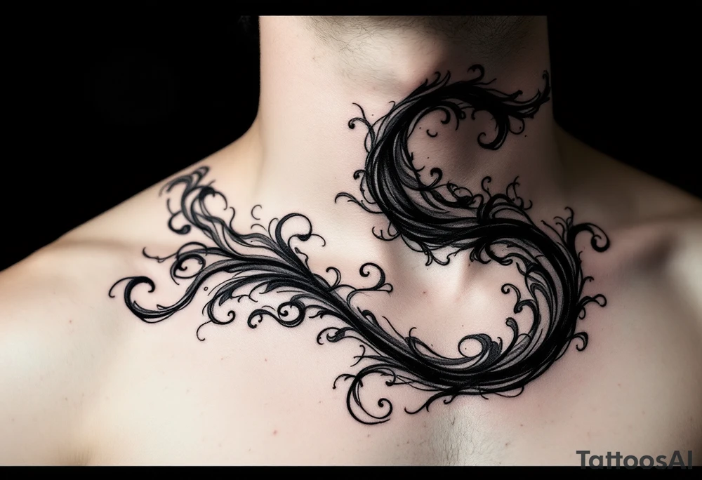 A black ink "S" formed from swirling smoke tendrils fading at the edges. tattoo idea