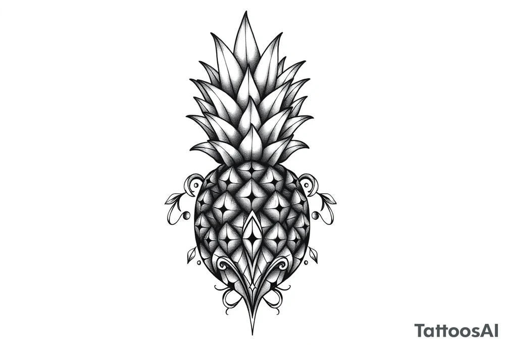Bushy crown pineapple vagina, design to go over vagina , erotic vagina area design, anus to be at the bottom tattoo idea