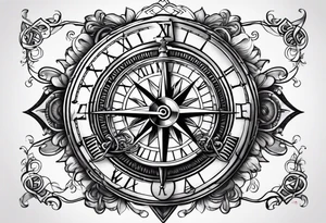 Cross with clock and compass in the middle tattoo idea