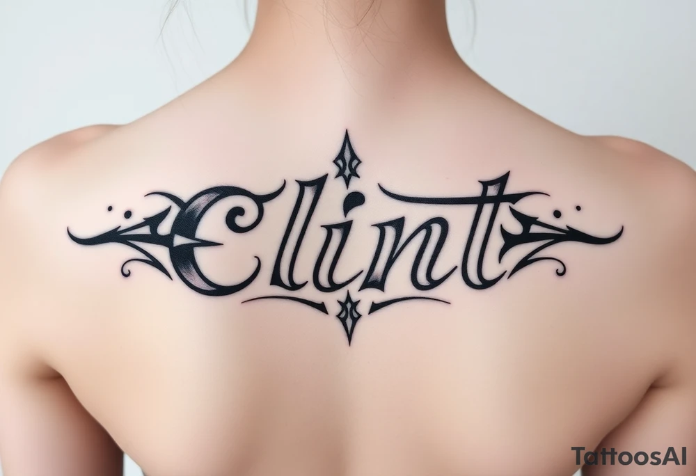 Clint spelled out in tribal lettering tattoo idea