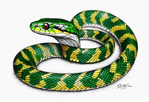 South American green racer snake tattoo idea