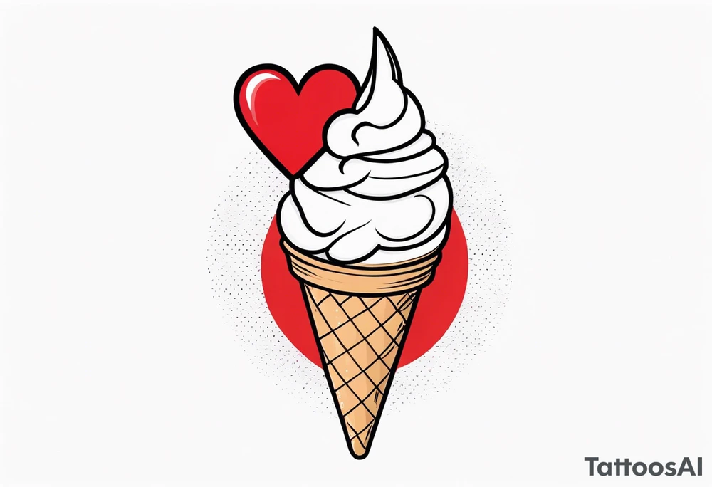 small one scoop ice cream cone with small red heart on it somewhere with unicorn tattoo idea