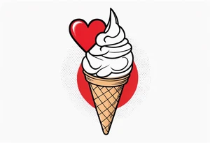 small one scoop ice cream cone with small red heart on it somewhere with unicorn tattoo idea