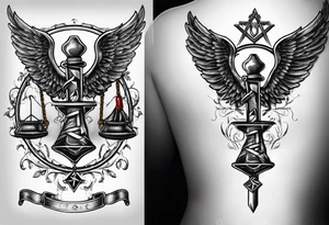 Staff of caduceus with masonic symbols tattoo idea