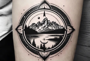 compass  with grand Tetons in the middle tattoo idea