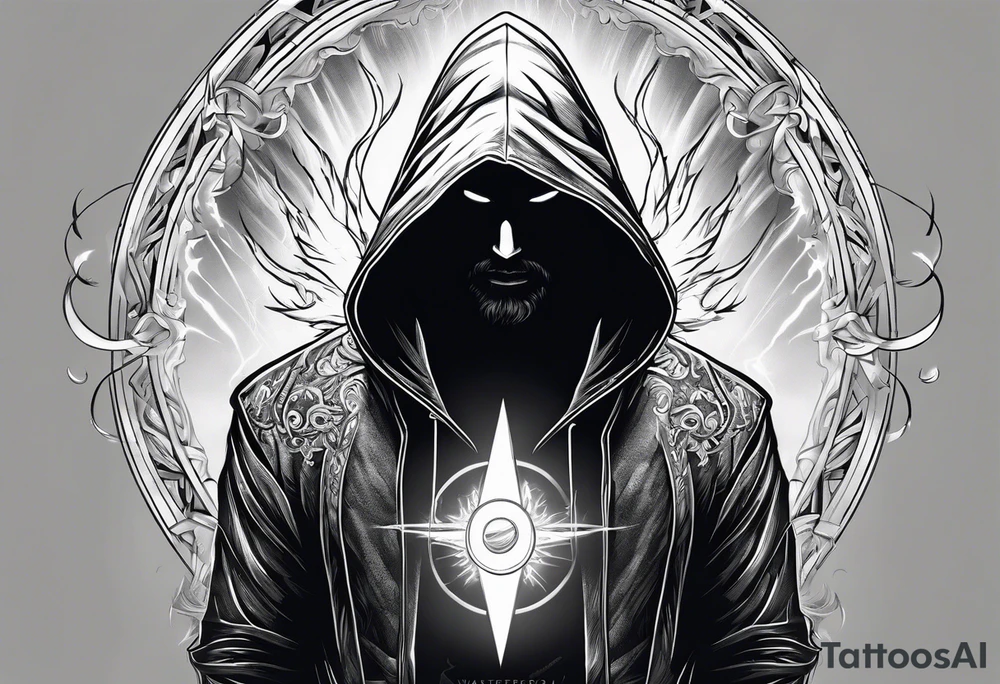 Hooded figure with a ring of lightning behind him tattoo idea