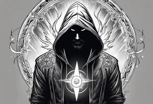 Hooded figure with a ring of lightning behind him tattoo idea