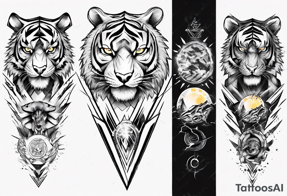 tiger warrior with lightning and the sun for a forearm sleeve tattoo idea tiger warrior with lightning and the sun for a forearm sleeve tattoo idea