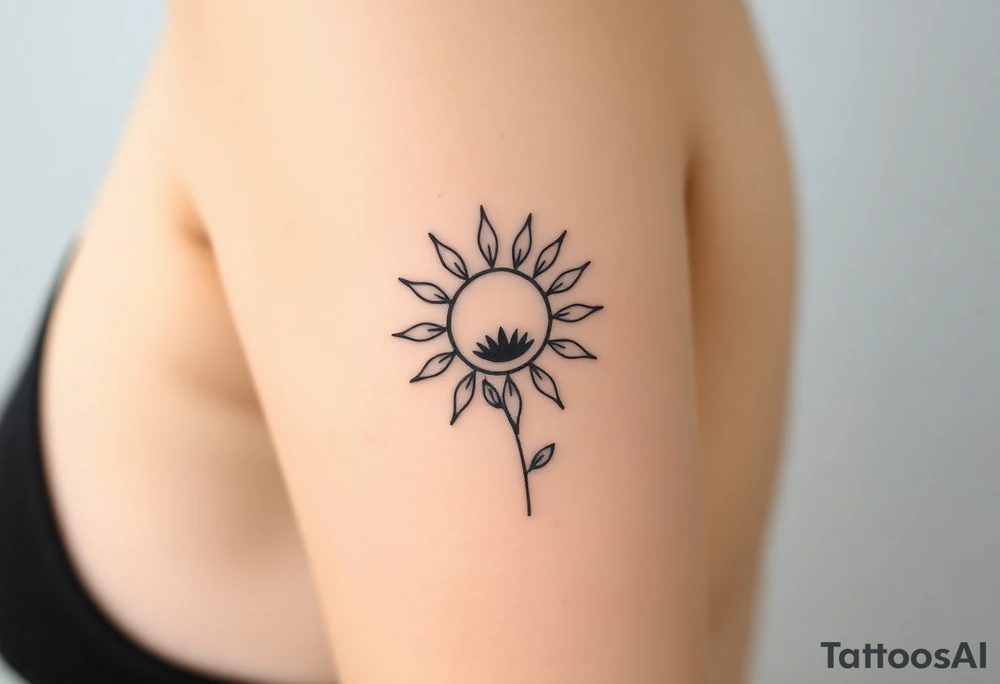 Mystical sun with a stem like a sunflower tattoo idea