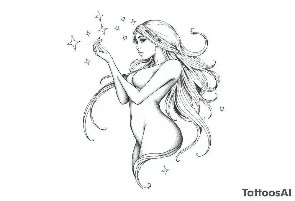 Sexy unique Aquarius tattoo with female body and stars tattoo idea