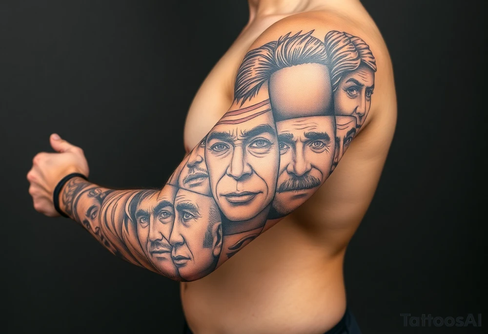 creative collage of different emotional faces tattoo idea