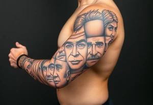 creative collage of different emotional faces tattoo idea