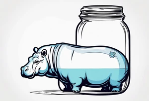 Hippo floating in a Mason jar filled with water tattoo idea