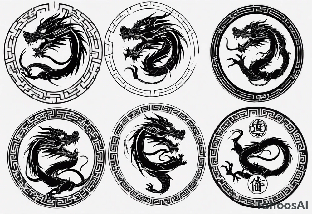 Chinese dragon in a circular shape with "02.03" written on its skin tattoo idea