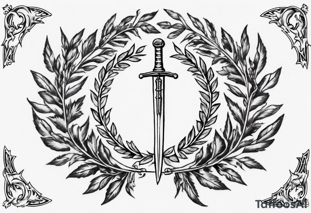 number 13 centered in a laurel leaf wreath and a sword going through the center of the wreath tattoo idea