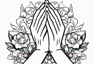 hands praying with flowers simple bold tradional old school style tattoo idea
