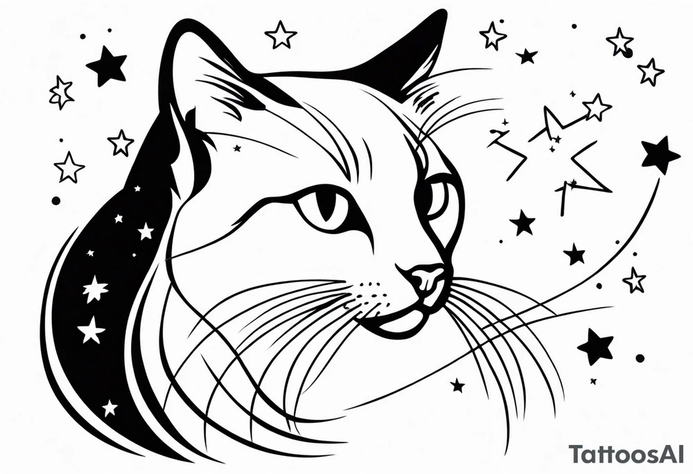 Lovely cat and stars tattoo idea