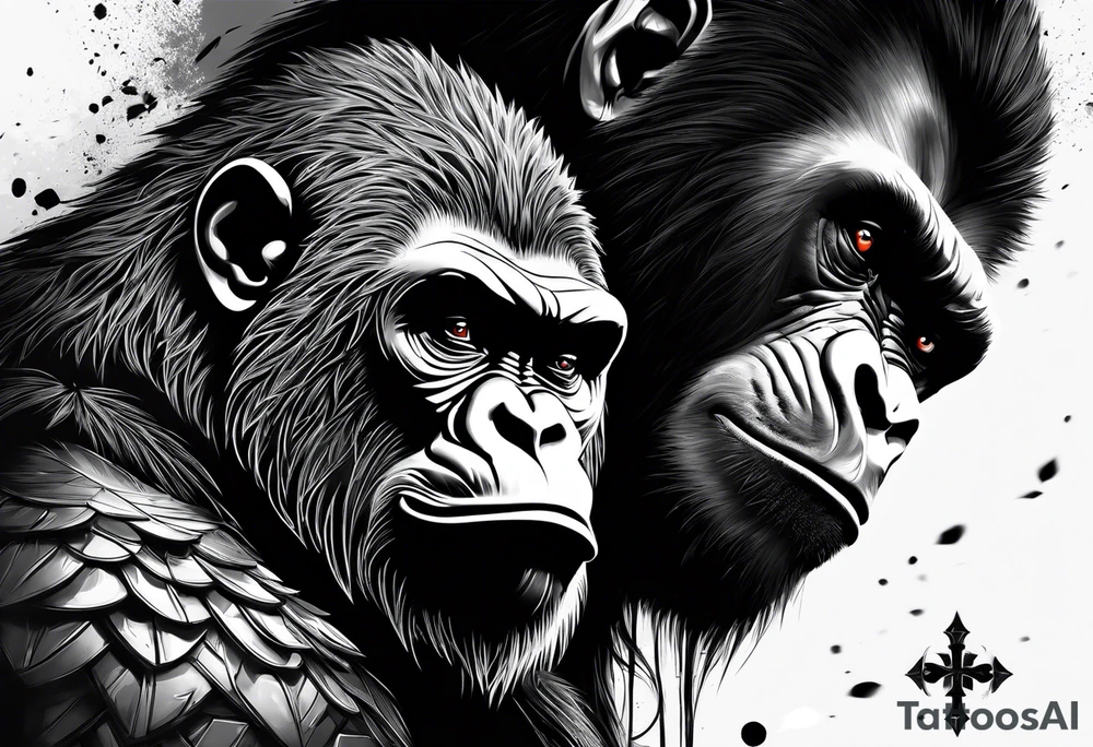 Warrior and gorilla tattoo idea