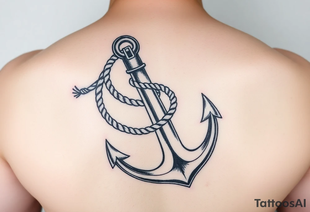 weathered anchor wrapped in nautical rope with sea waves tattoo idea