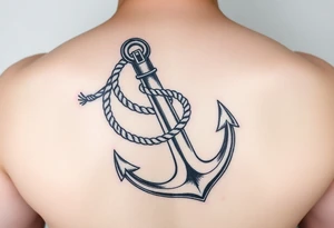 weathered anchor wrapped in nautical rope with sea waves tattoo idea