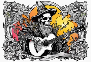 Wizard skeleton with guitar tattoo idea