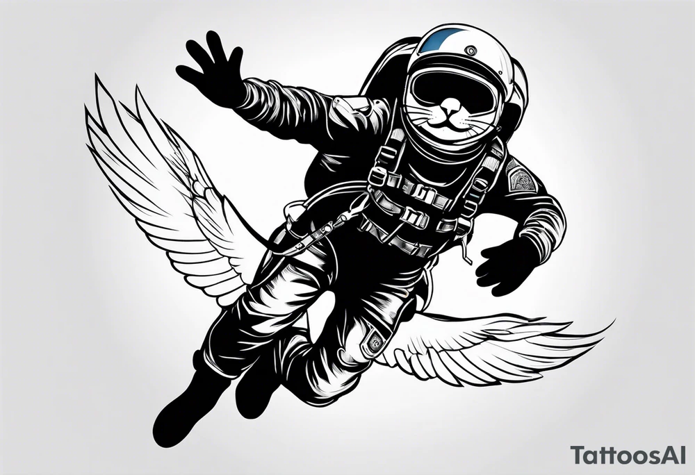 cat going skydiving with no chute open tattoo idea