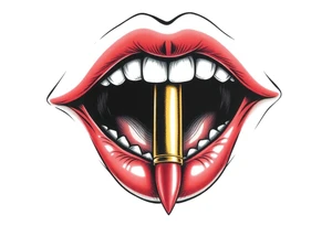 A set of lips snarling with 50cal round between teeth tattoo idea