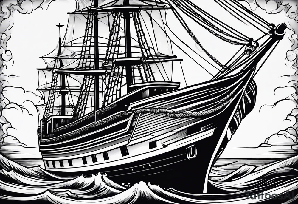 rope boarder around a ship tattoo idea
