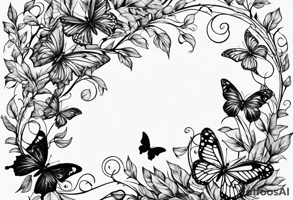 vines of leaves and butterfly tattoo idea